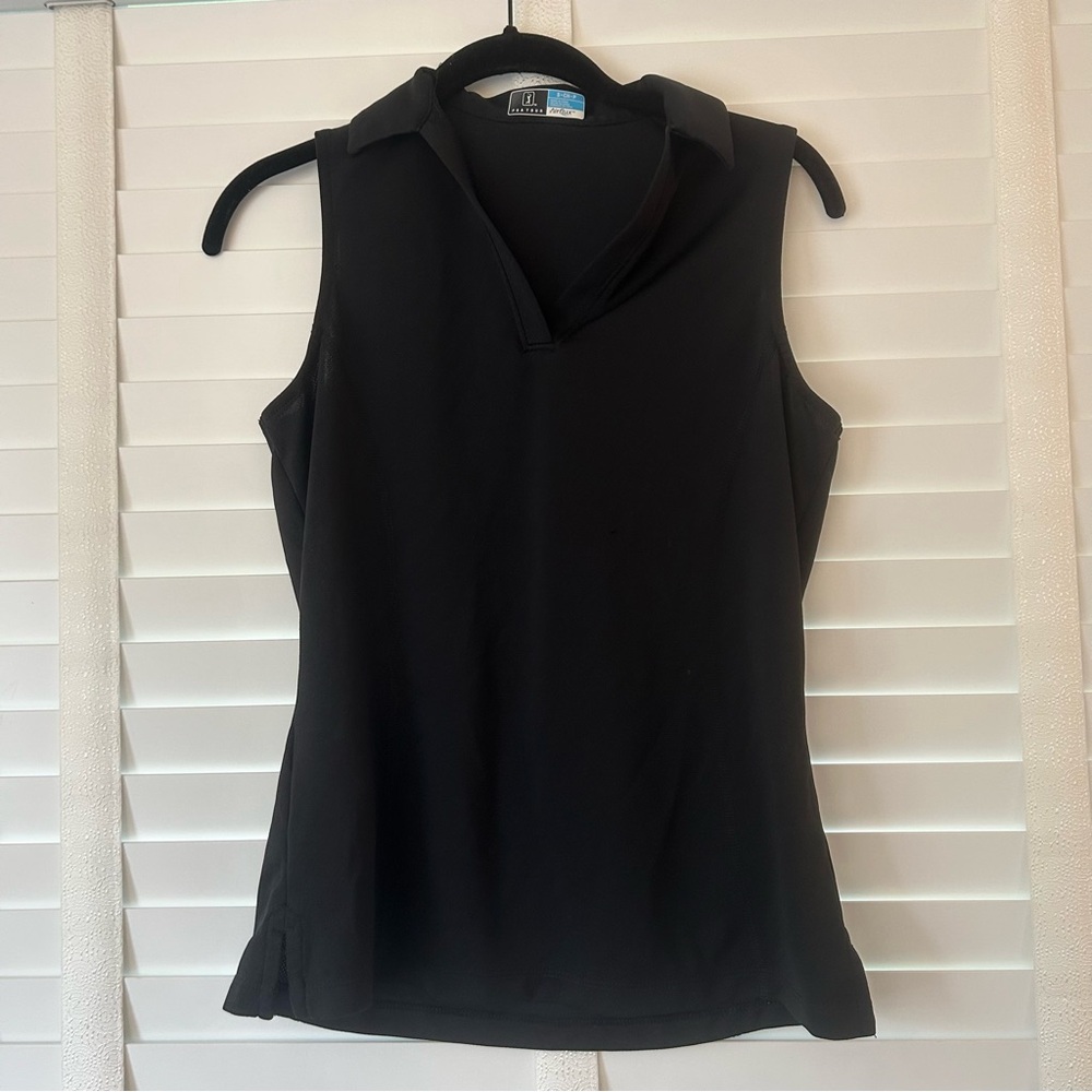 PGA Tour Women’s Golf Sleeveless Polo Tank Top Black Athletic Shirt Small